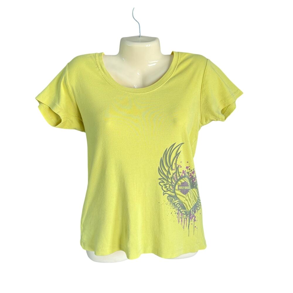 Harley Davidson San Diego California Women's Graphic T Shirt Lime Yellow Size L